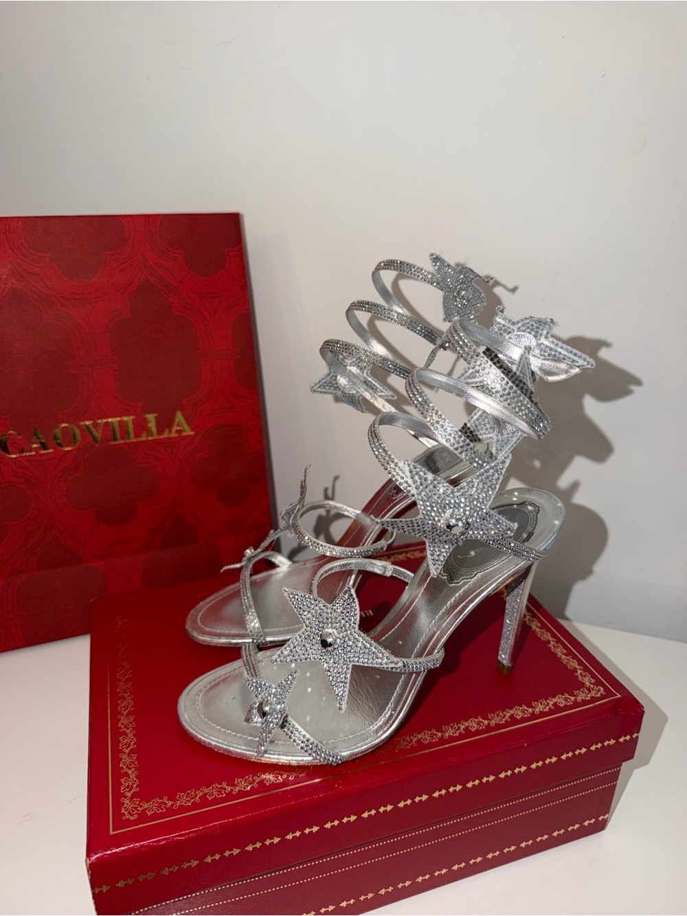 Brand New Rene Caovilla Silver Spiral Star Crystal Sandals - Picture 6 of 7